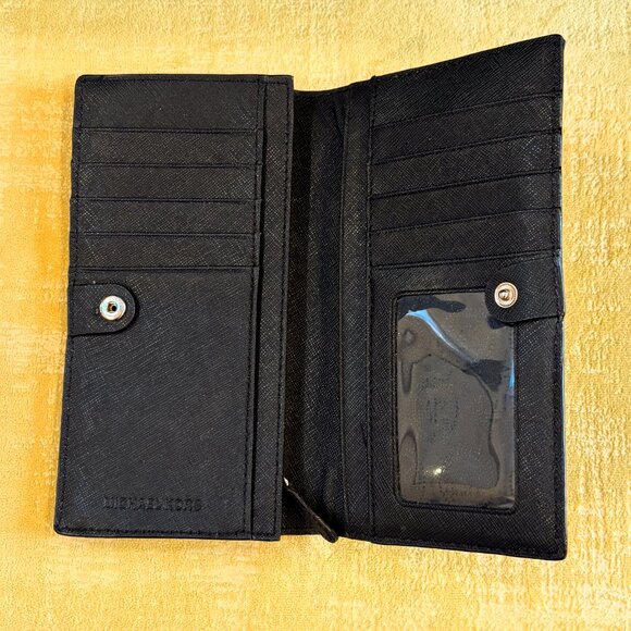 Michael Michael Kors Jet Set Travel Black Saffiano Leather Trifold Wallet - Picture 4 of 4